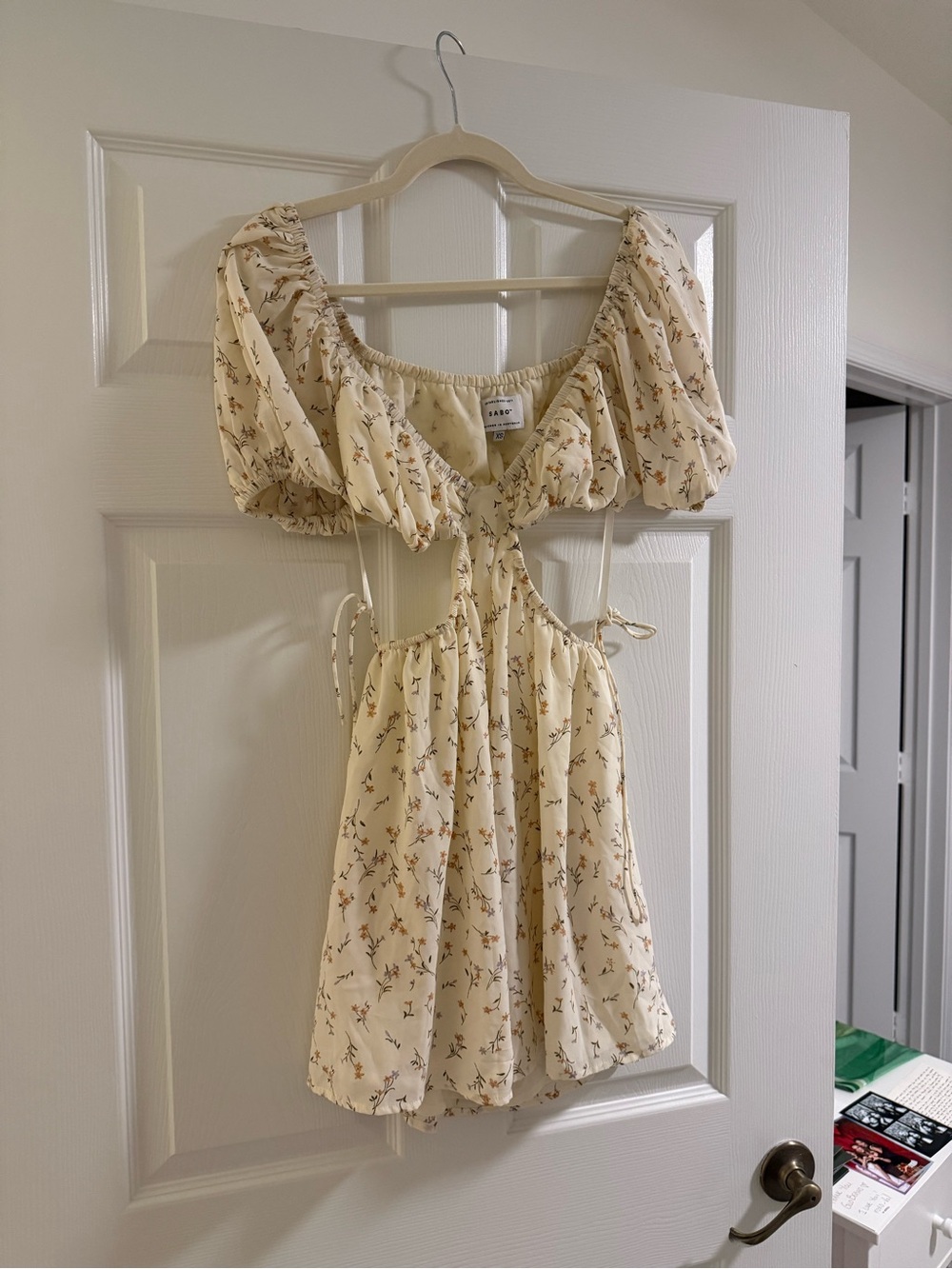 Cream Floral Cutout Mini Dress